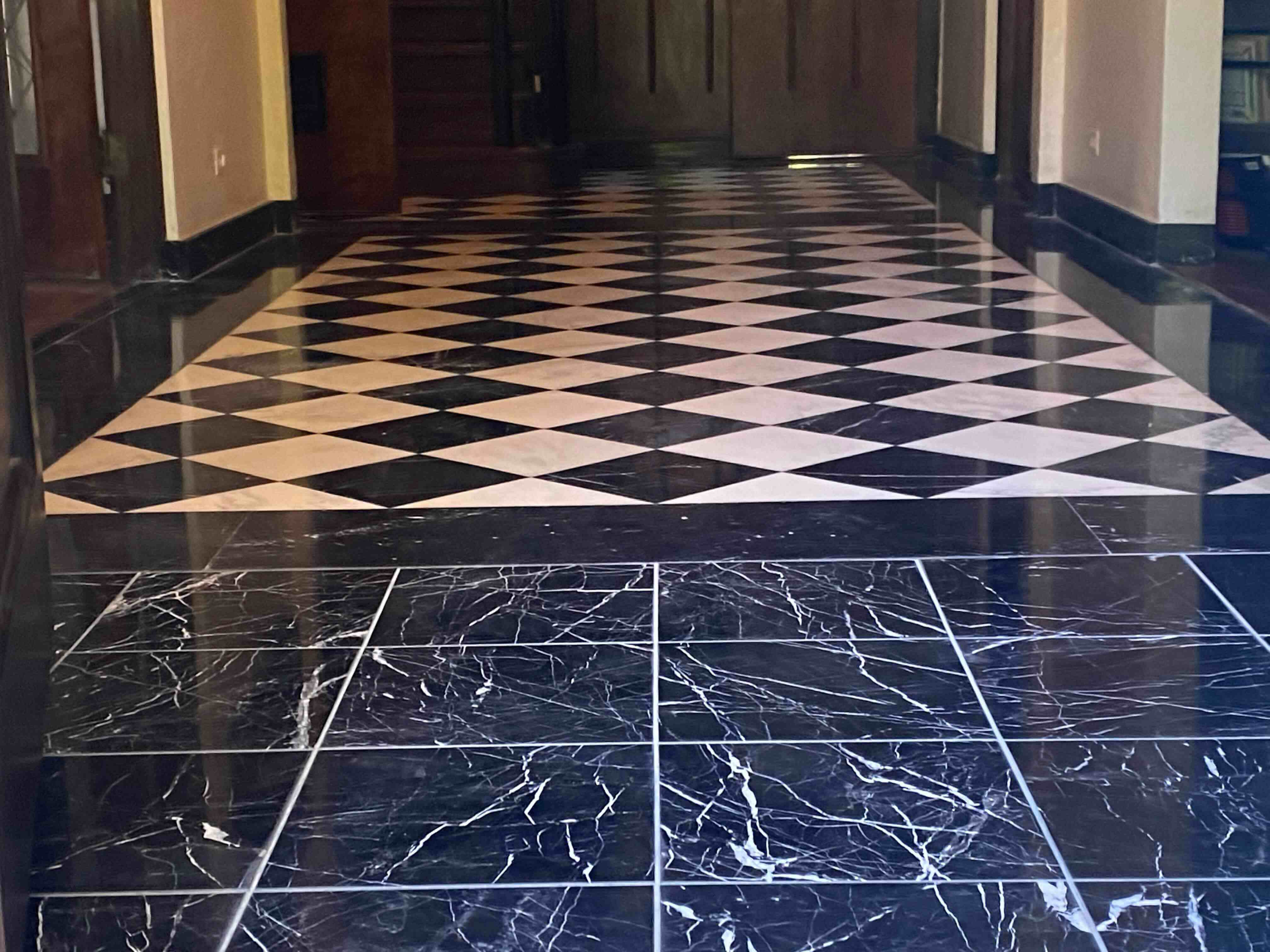 black and white marble flooring