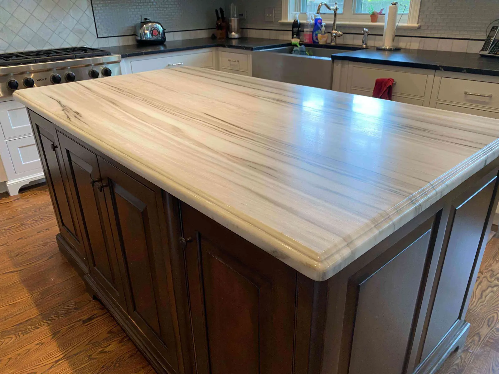 white marble kitchen countertop